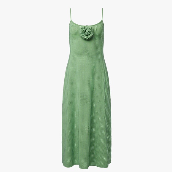 WeWoreWhat NWT Green Crystal Sleeveless Midi Slip Dress with Floral Detail - Picture 5 of 16